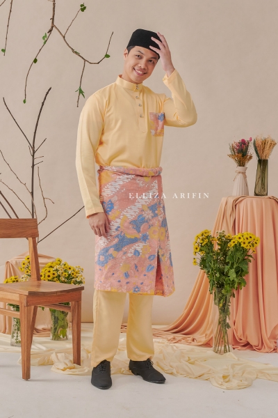 Baju Melayu Batik in Lemon Yellow